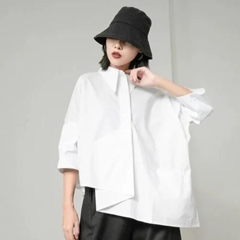 

YYFS женские модные повседневные летние весенние однотонные принты с рукавами 3/4 и воротником-поло блузки и рубашки XL