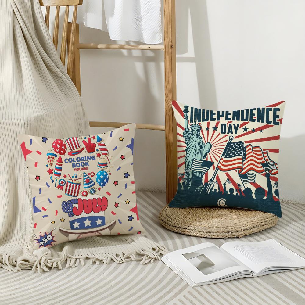 Independence Day Cushion Cover Breathable Linen Pillow Cover Skin-Friendly Home Decor Pillowcase With Hidden Zipper