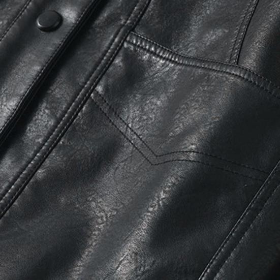 Women Jacket Faux Leather Smooth Surface Turn-down Collar Single-breasted Long Sleeves Pockets Retro