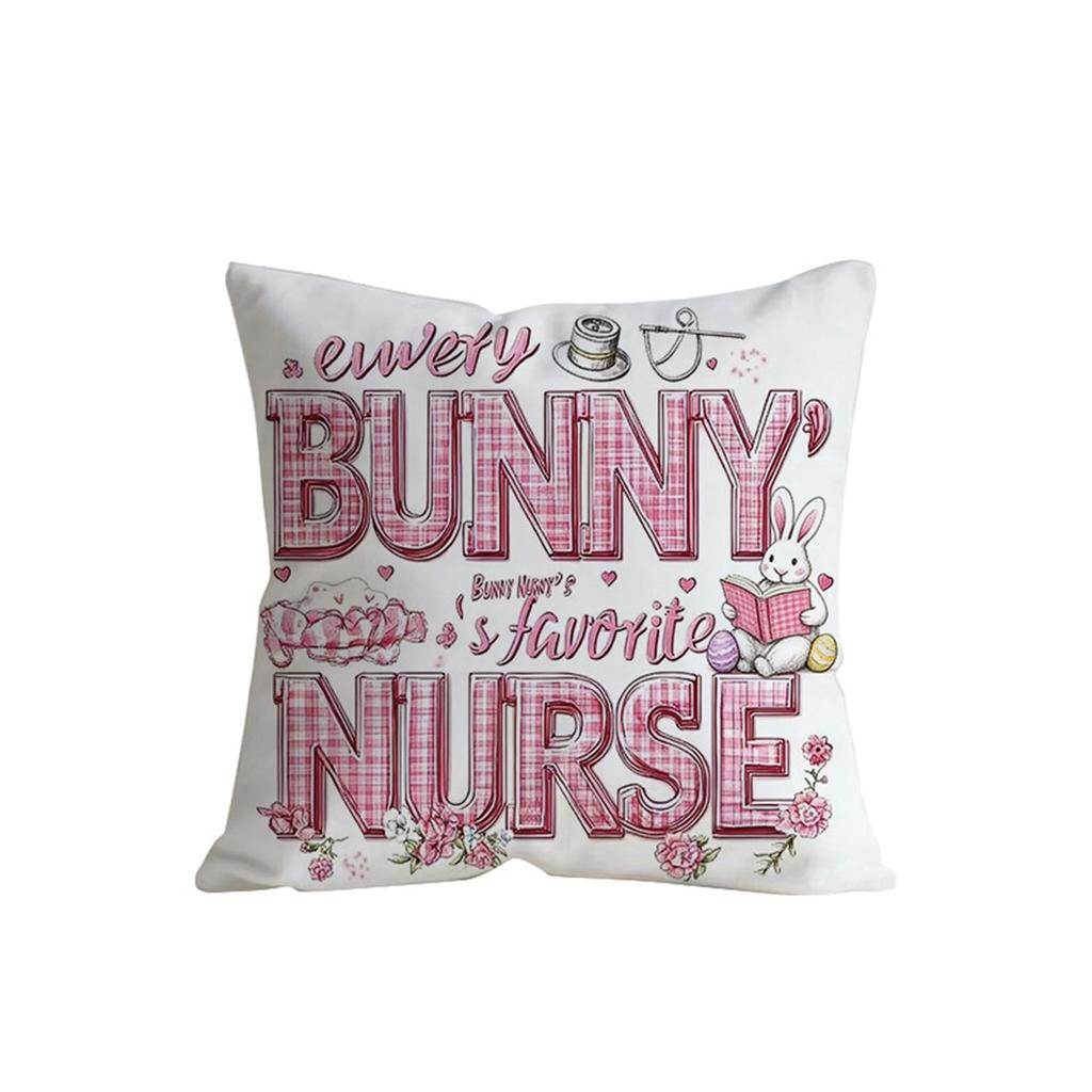 Easter Bunny Pillow Cover, Printed With Colorful Lights And Easter Eggs, Featuring Letters; A Decorative Cushion For Home And Sofa.