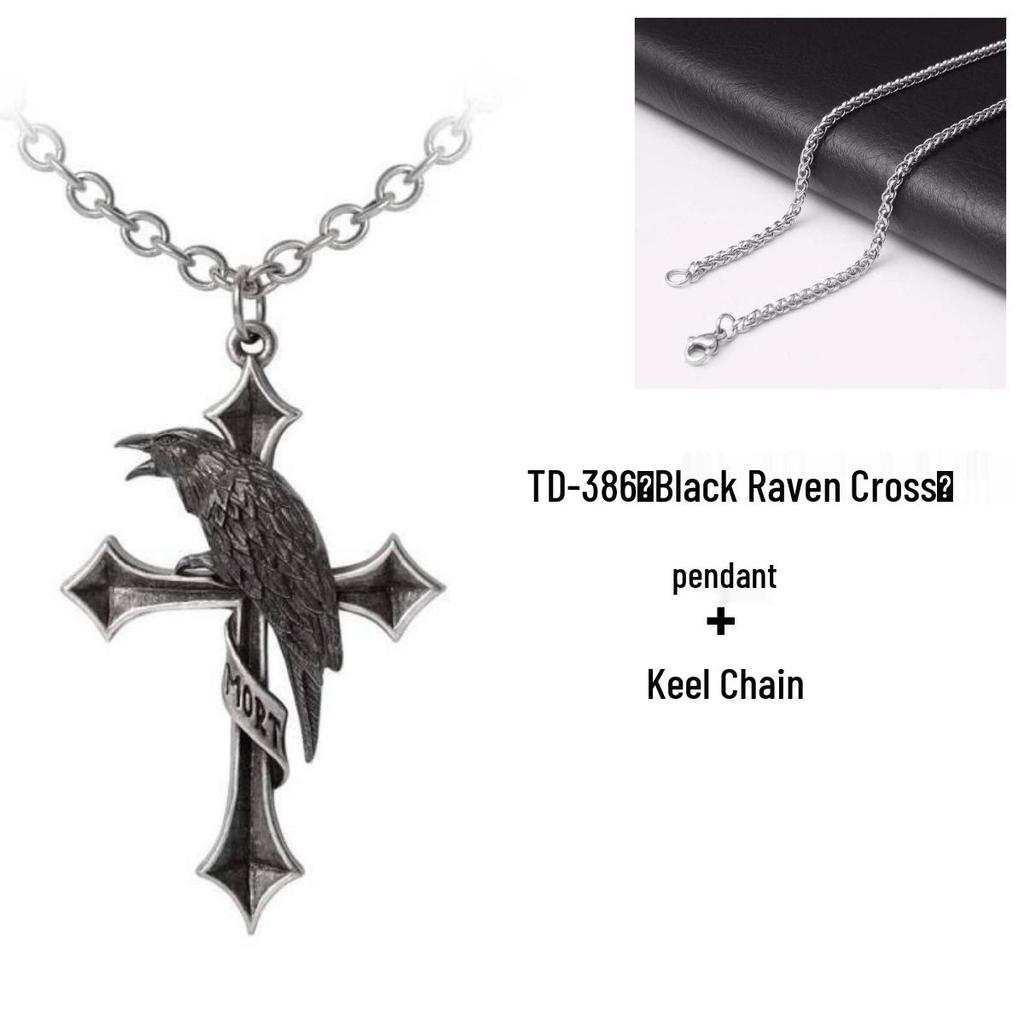 Gothic Punk Black Raven Cross Necklace: Trendy, Versatile Men's Jewelry in Euro-American Retro Dark Style.