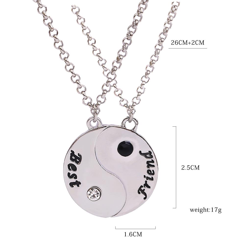 New Best Friends Yin Yang Taiji Pendant Necklace Set For 2 BFF Jewelry Taichi Round Crystal Choker For Bestie Friendship Gift