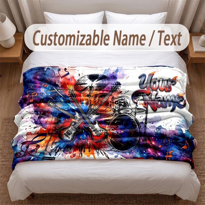 Music General Theme Soft Blanket Personalized Custom Name Text Print Warm Blanket Home Sofa Bedroom Decor