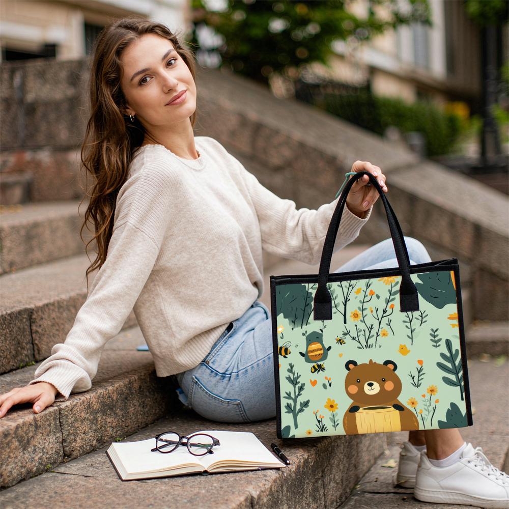 Cute Bear Pattern Women Handbag Casual Daily Shopping Tote Lightweight Outdoor Carry Bag