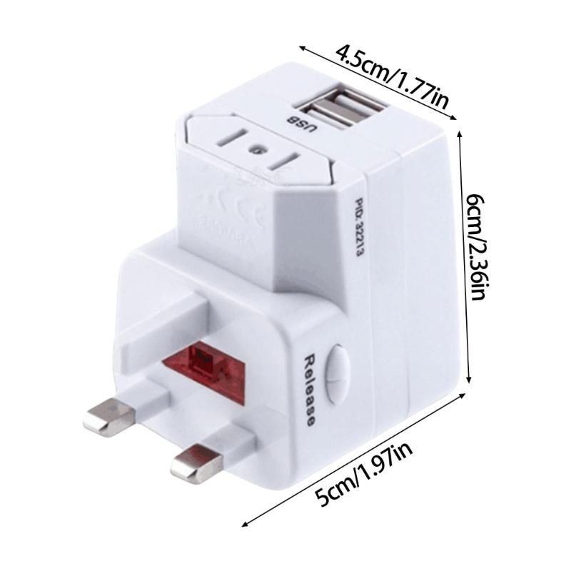 International Power Converters Two USB Chargers Universal Plugs Adapter UK Standard ABS Global Travel Essential