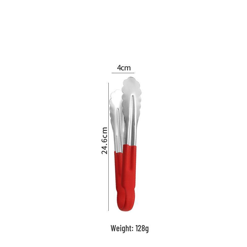 High-Grade Stainless Steel Red Handle Buffet BBQ Meat Tongs 9-inch thickened frosted red handle красный