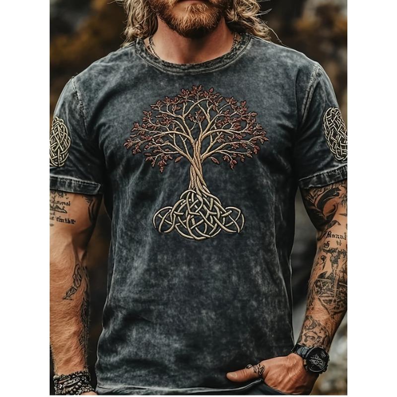 Мужская модная этническая футболка с коротким рукавом, темно-серого цвета в стиле ретро, с принтом «Древо жизни», декор с узором в кельтском стиле, модная ретро S