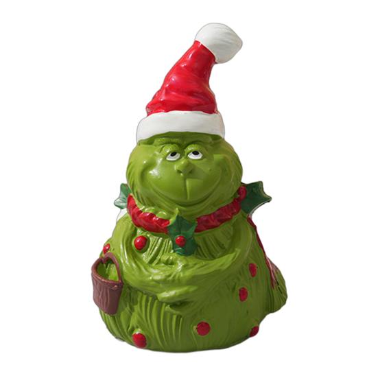 Small Christmas Sculptures Green Monsters Ornament with Santa Hat And Scarf, Resin Frog Cute Elf Tabletop Decor Figurine for Home Decoration, Outdoor