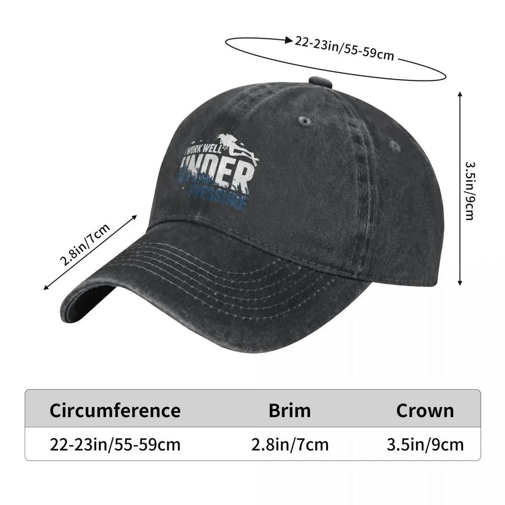 Washed Men's Baseball Cap Diver I Work Well Under Pressure Trucker Snapback Cowboy Caps Dad Hat Dive Scuba Diving Golf Hats