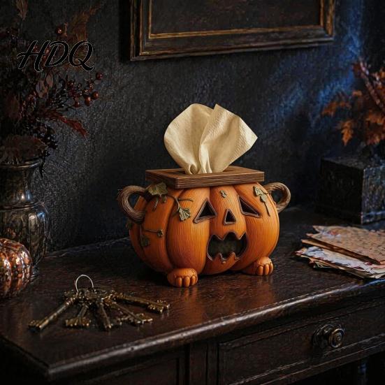 Office Desk Organizer Halloween Pumpkin Tissue Box, Resin Decorative Facial Dispenser, Stylish Box Case Creative Paper Towel Holder for Kitchen