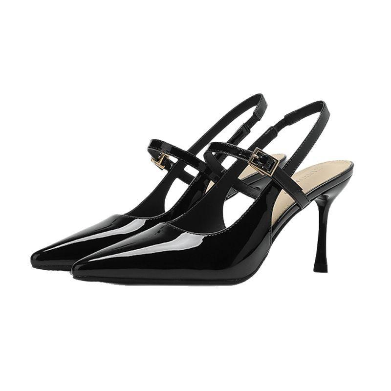 French Bag Head Sandals Back Empty Women's Shoes Spring and Summer 2025 New Pointed Thin Heel Non-patent Leather Shallow Mouth Temperament Single Sh