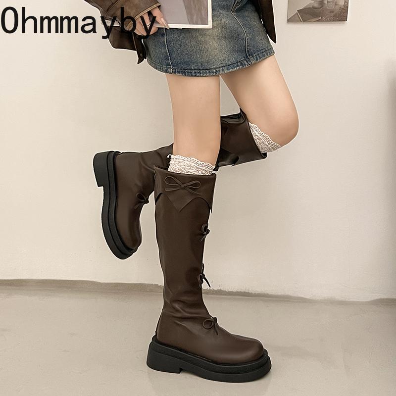 Winter Thick Sole Woman Short Plush High Boot Fashion Butterfly-knot Back Zippers Shoes Women's Slim Knight Long Booties