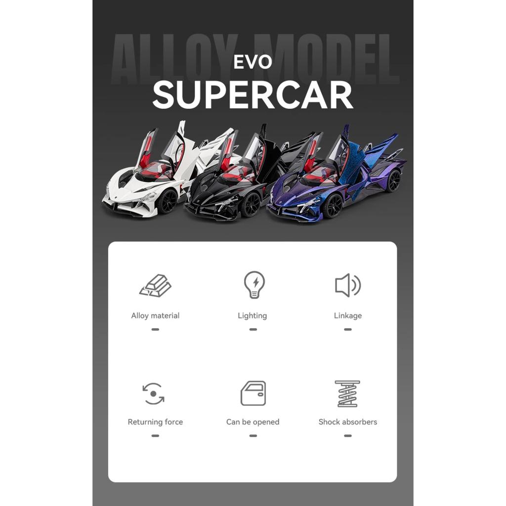 1/18 Apollo Project EVO Supercar Diecast Alloy Metal Model Toy Car Sound & Light High Simulation Home Decorations Birthday Gifts