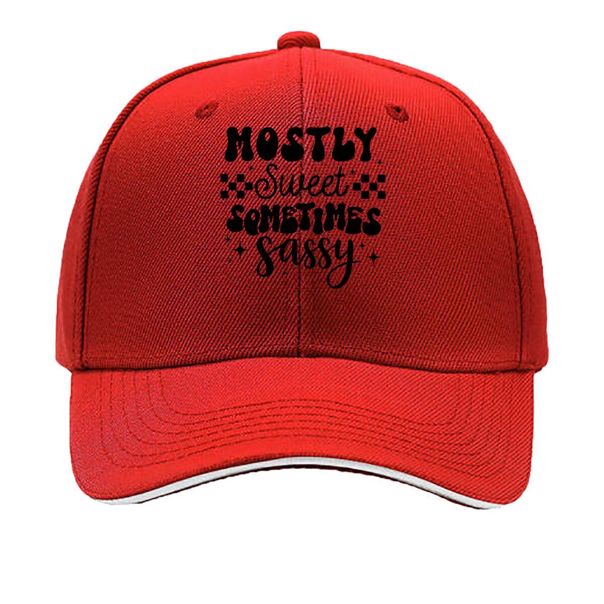 Mostly Sweet Sometimes Sassy Checkered Stars Typography Sandwich Baseball Cap Unisex Women Sun Cap Outdoor Workouts Hat One Size