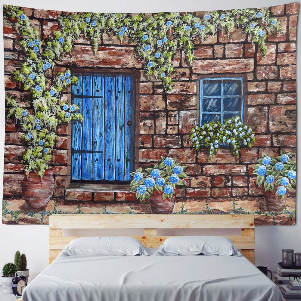 Imitation Window Landscape Tapestry, Wall Hanging, Floral Plants, Living Room, Bedroom, Office, Home Wall Background Cloth
