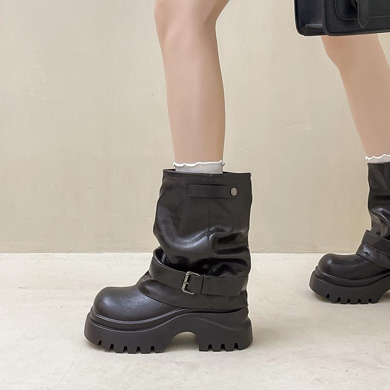 British style fashion versatile Martin boots women's 2025 autumn and winter new Maillard platform heightening boots fashion boots