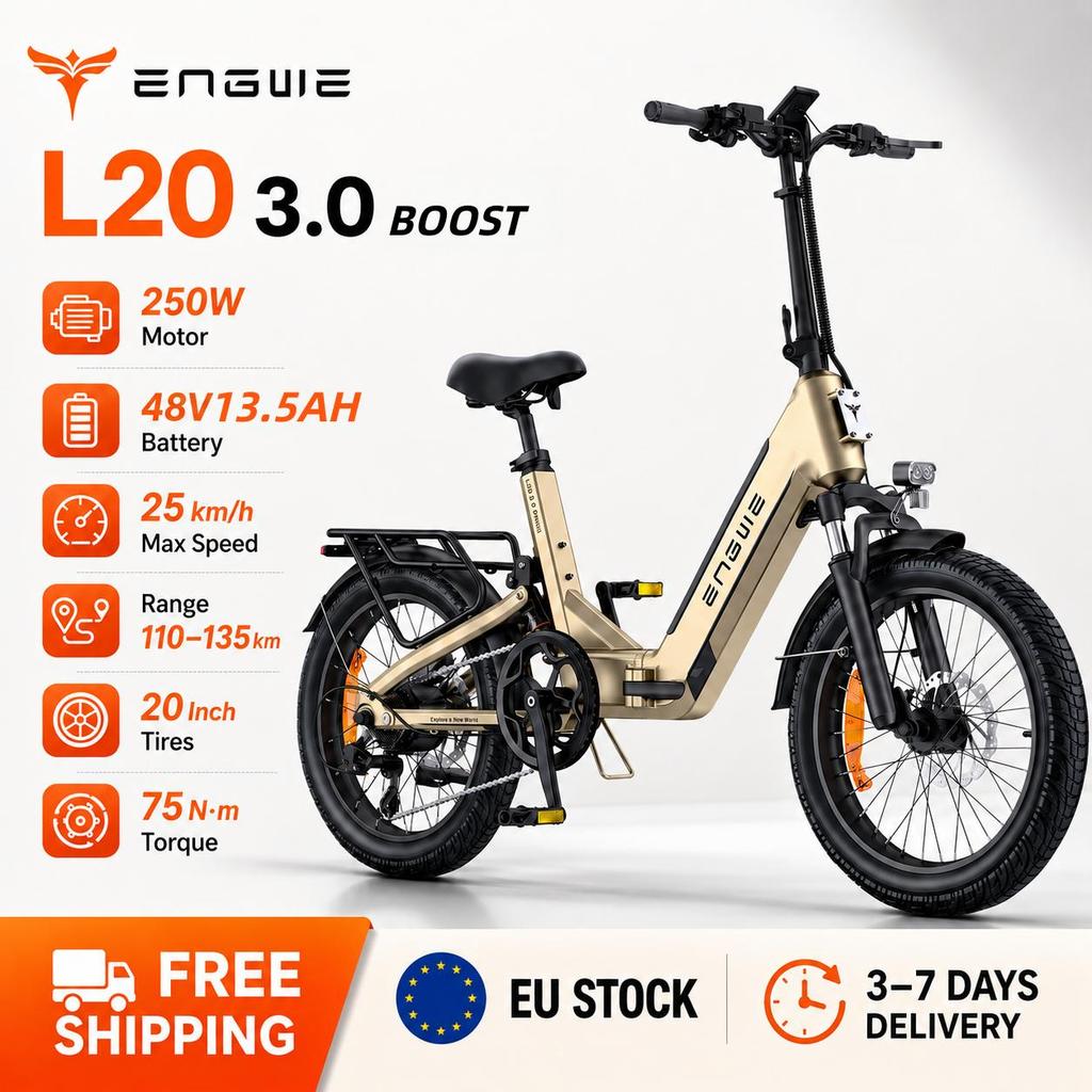 ENGWE L20 3.0 Boost 250W 48V 13.5Ah Battery, Full Suspension, Hydraulic Disc Brakes, 7-Speed Shimano Gears, Up To 140 Km Long Range