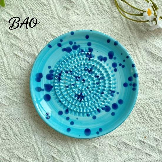 Small Ceramic Grater Bowl, Manual Ginger Garlic Mincer with Ink Splash Pattern, Multi-use Dish Pepper Grinding Plate for Wasabi Daikon, Dishwasher