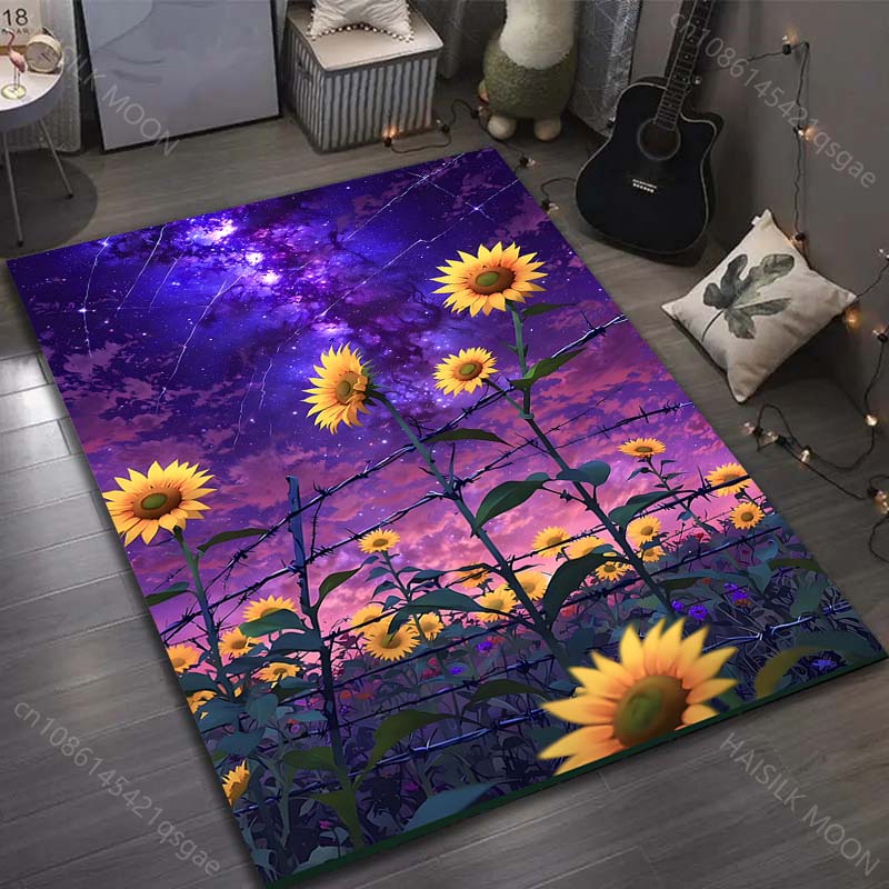 

Sunflowers Under The Dreamy Starry Sky Print for Carpet Living Room Bedroom Bedside Floor Mat Home Decor Sofa Room Area Rug 40x60cm