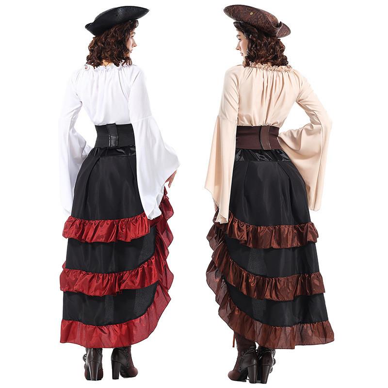 Game Themed Pirate Queen Costume With Ruffled Long Dress For Cosplay Enthusiasts