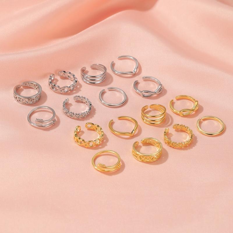 8pcs Open Toe Rings Flower Hollow Band Vintage Toe Ring Set Adjustable Women Summer Beach Jewelry