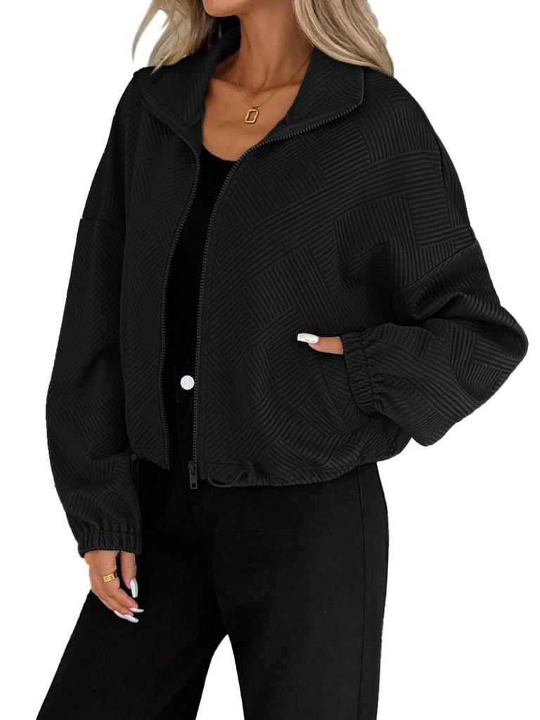 Fall Winter High Neck Zipper Drawstring Pocket Women Loose Baseball Jacket Coat