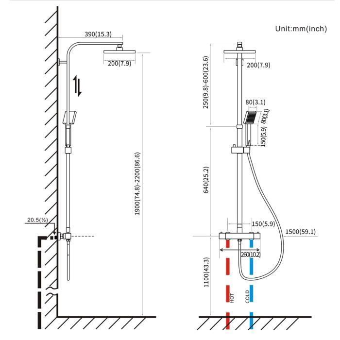Shower Column - Auralum - Thermostatic Mixer - Adjustable Height - 2 Jets To Choose from - 2-year Warranty