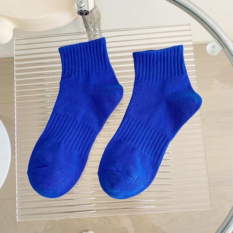 Female Spring and Autumn Pure Color Rubber Band Waist All Match Cotton Socks