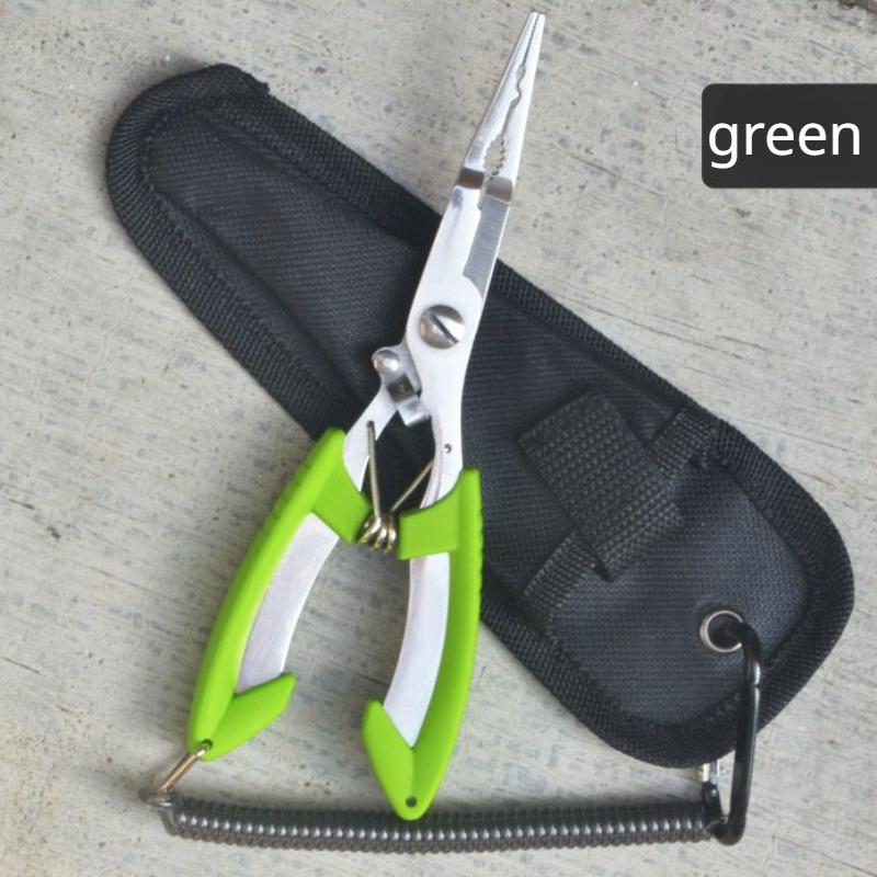 

Рыболовные плоскогубцы из нержавеющей стали, безопасный инструмент для снятия крючков, прецизионный резак для наживки, рыболовный инструмент для любителей активного отдыха, рыболовов 1pcs with hand rope+bag зелёный