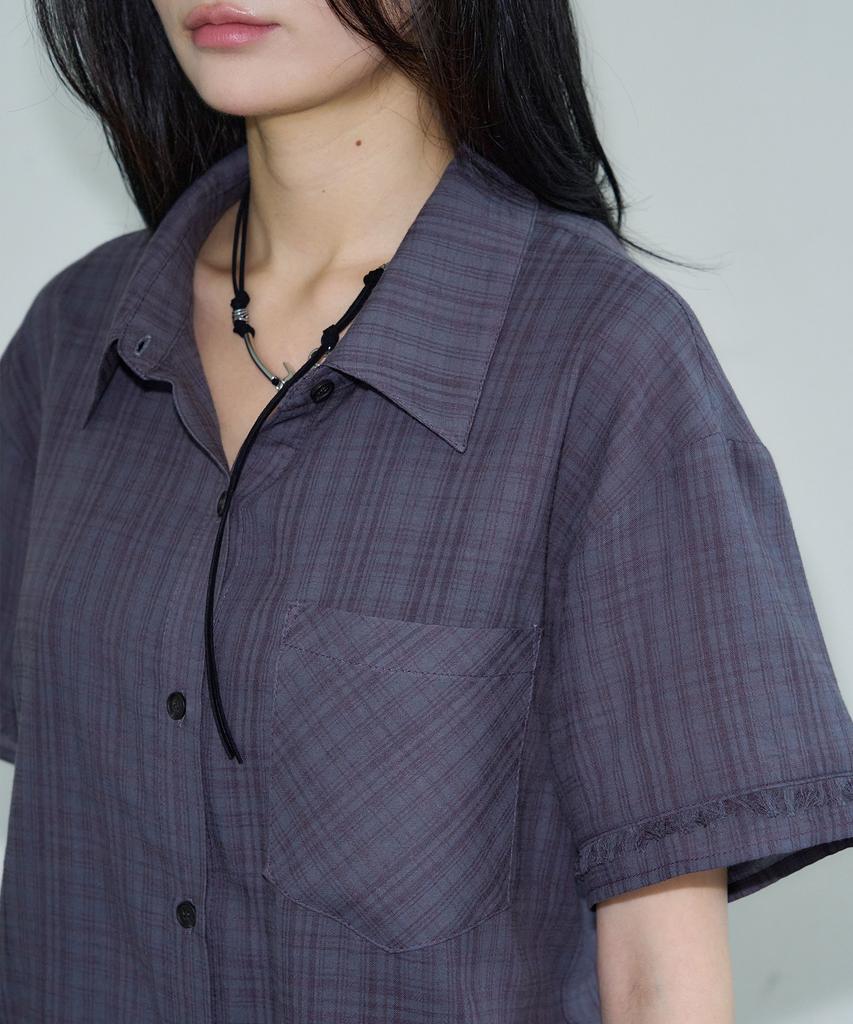 SIS A Layered Cutout Check Half Shirt [Purple]