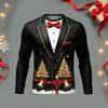 Men's Casual Christmas Suit Print Long Sleeve T-Shirt Round Neck Tee for Holiday Party