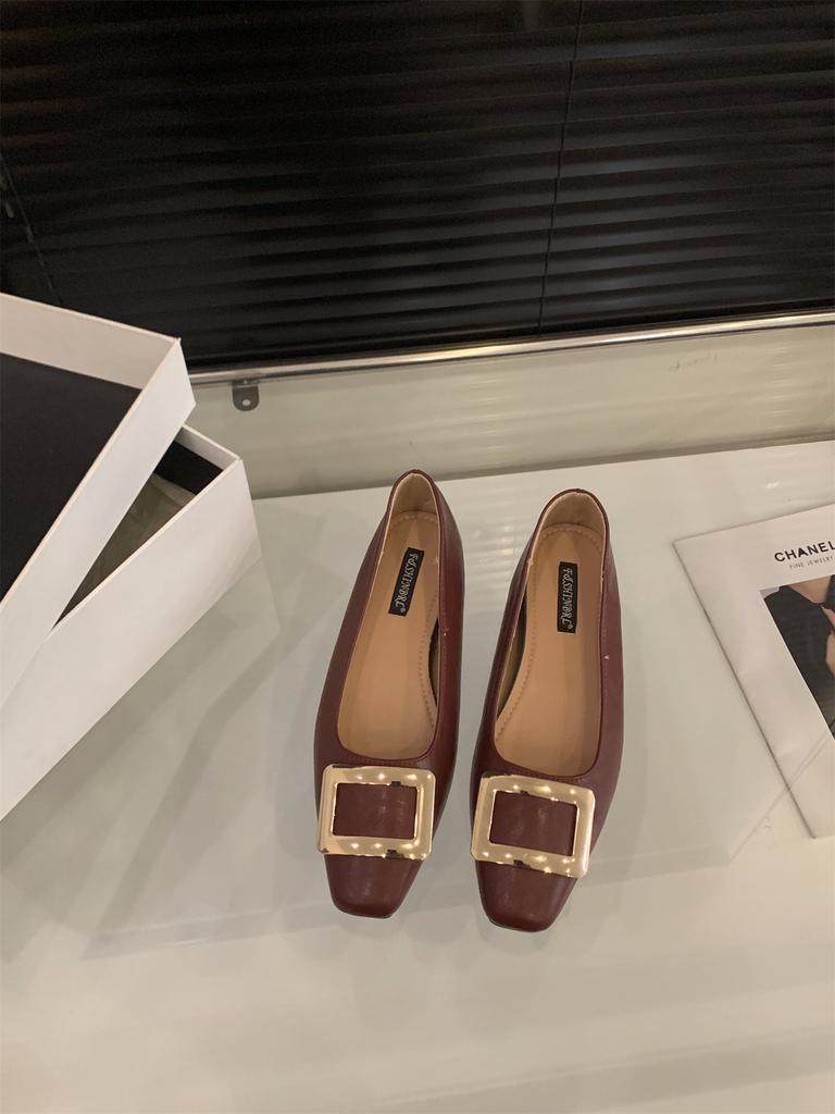 Inner height increase square head red single shoes women's shoes 2025 new spring and autumn French skirt evening shoes commuter shoes