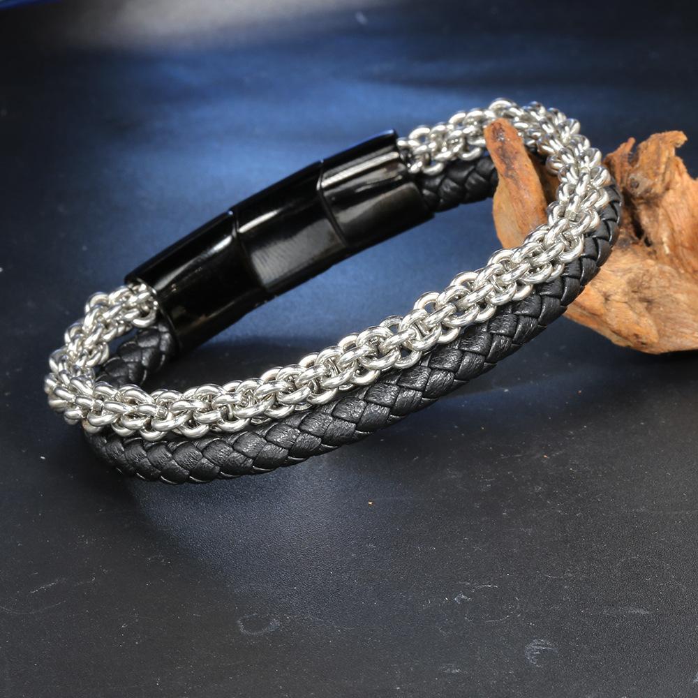 Leather Stainless Steel Bracelets, Metal Accessories Leather Bracelets Men's Bracelets Jewelry