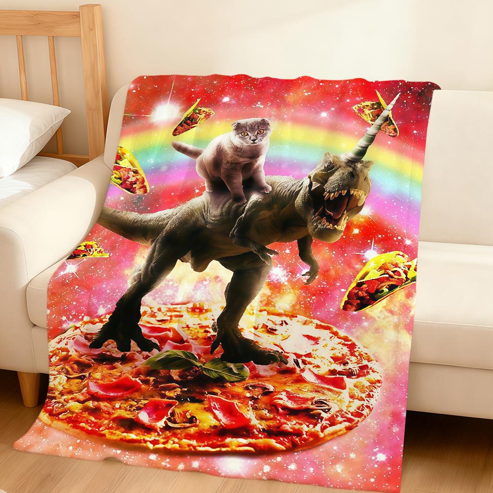 Space Cowboy Cat Meme Dinosaur Abstract Funny Pizza Flannel Soft Warm Plush Blanket Sofa Living Room Hogar Bed Gift Car Portable