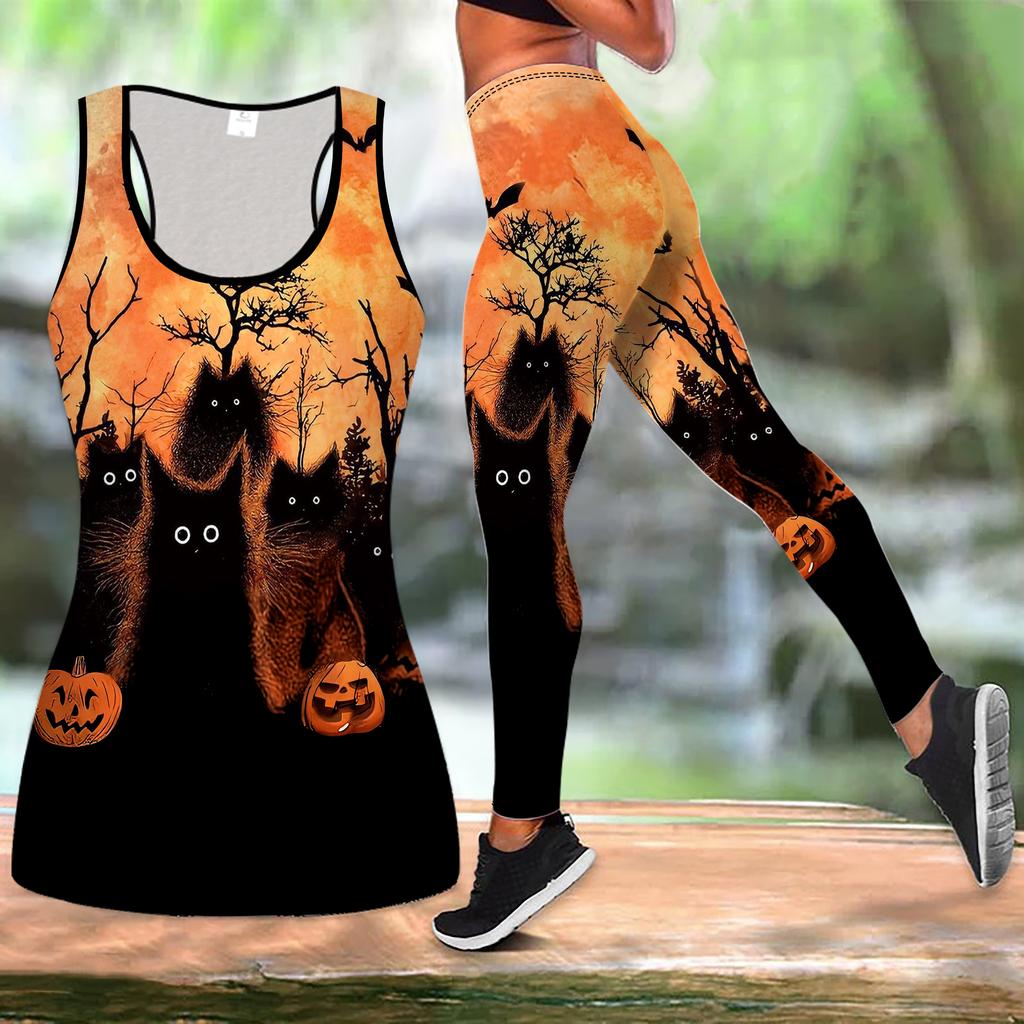 Halloweensky potlač Joga outfit pre ženy Módne legíny na cvičenie Fitness Športový neformálny joga set Športový oblek