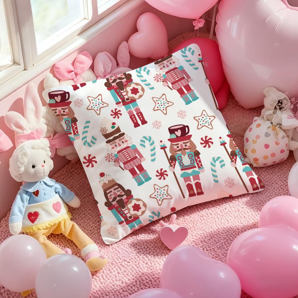 Nordic Nutcracker Soldier Toy Cushion Cover Pattern Printed Pillowcase for Living Room Sofa Cushion Cover & Bedroom Decor