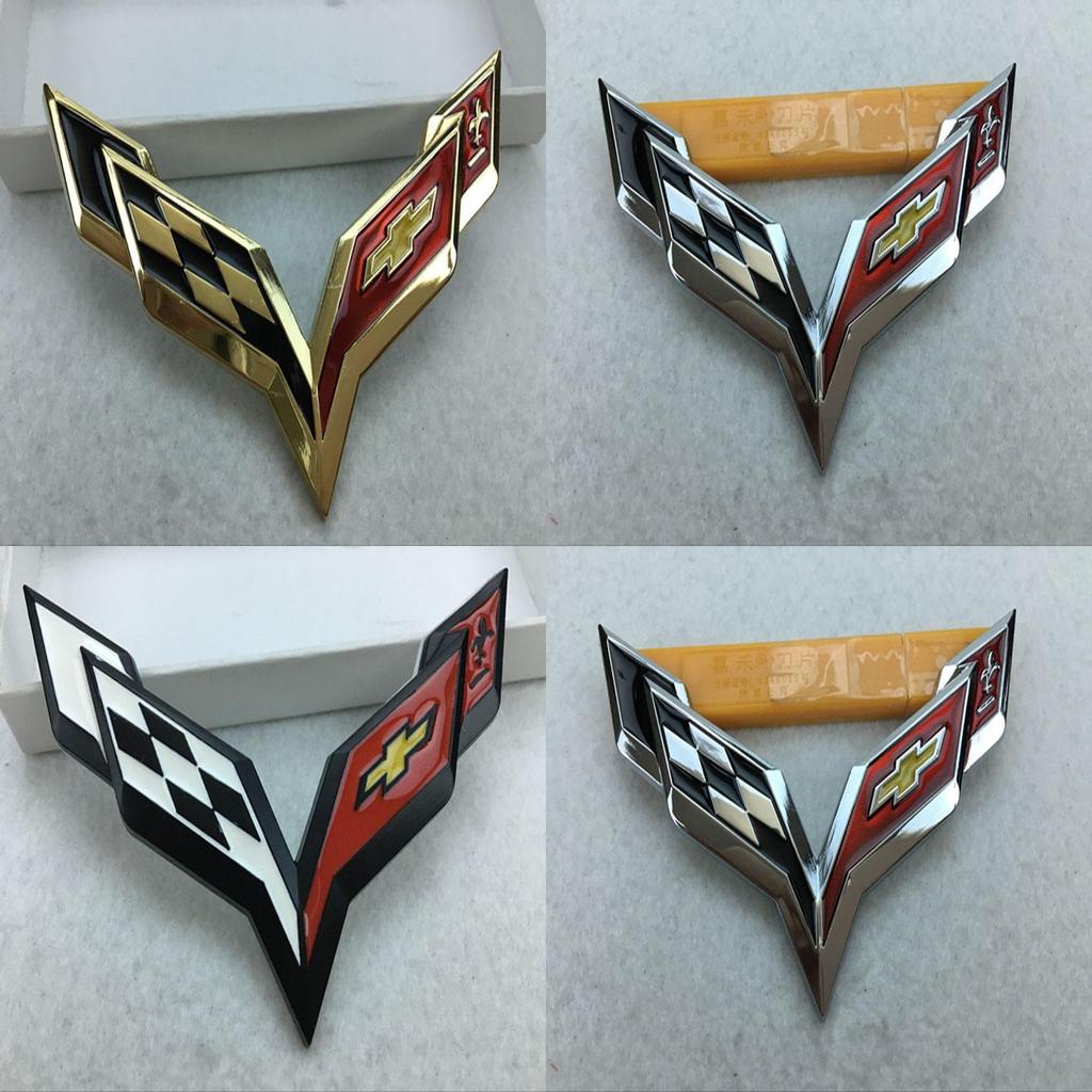 Elegant Zinc Alloy Metal Crossed Flag Emblem For Corvette C7 Stingray Badge