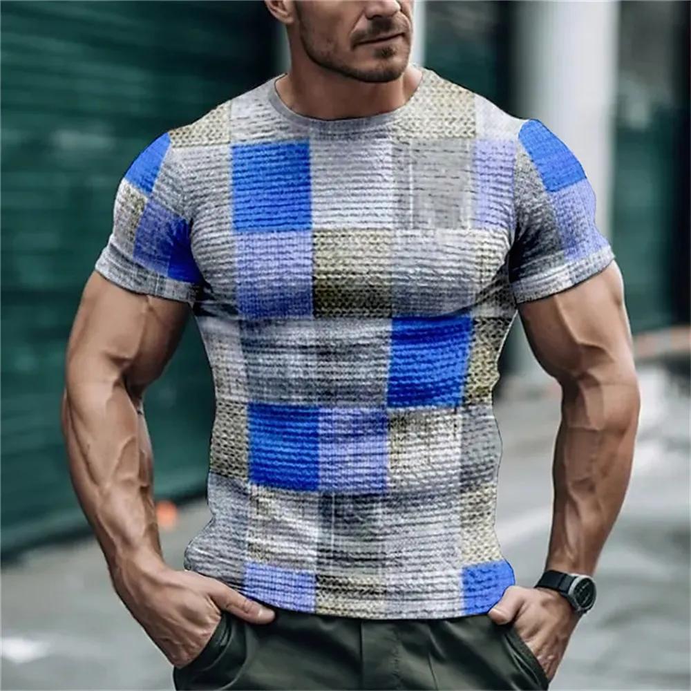 Fashion Simple Striped Plaid Summer Men's Short Sleeve T-shirt Street Trend O Collar Loose Casual Tops Tees Size XXS-6XL