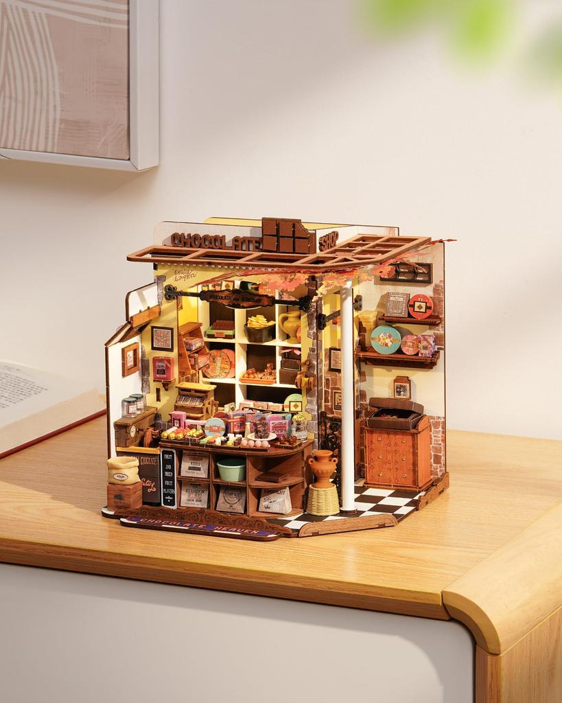 ROBOTIME Miniature Dollhouse DIY LED Lighted Mini Model Kit with Figures and DIY Craft Toy for Kids and Christmas or Birthday Gift for Family and Home