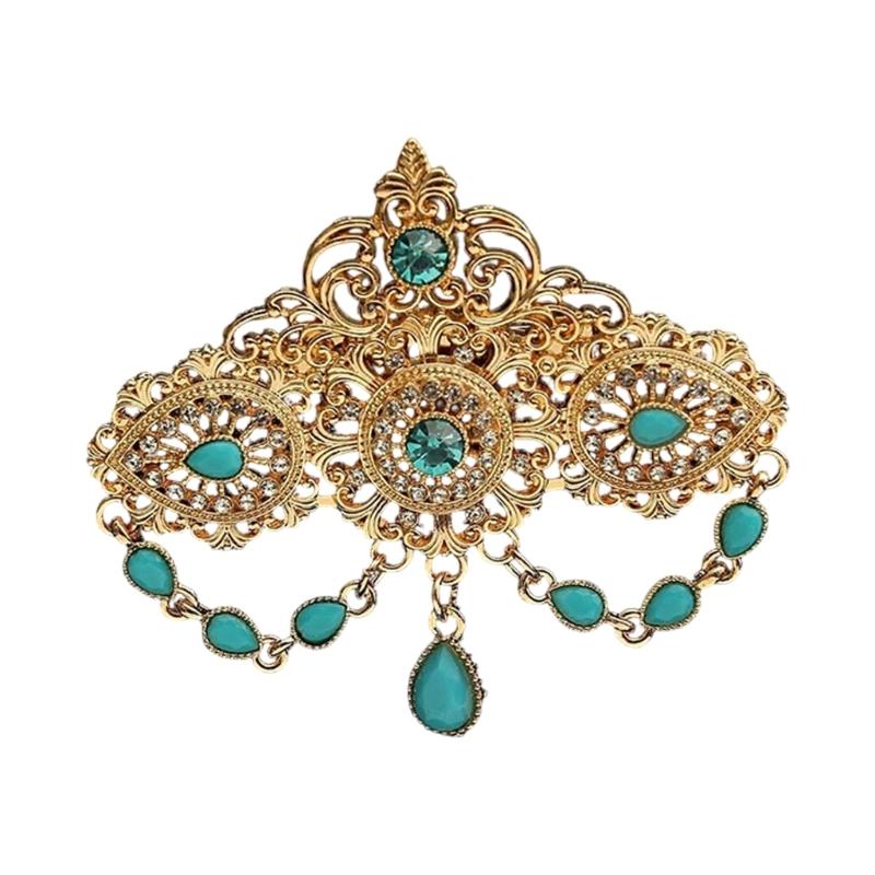 Crystals Arabic Brooch Featuring Hollow Out Tassels Designs For Women Bridal Caftan Pin
