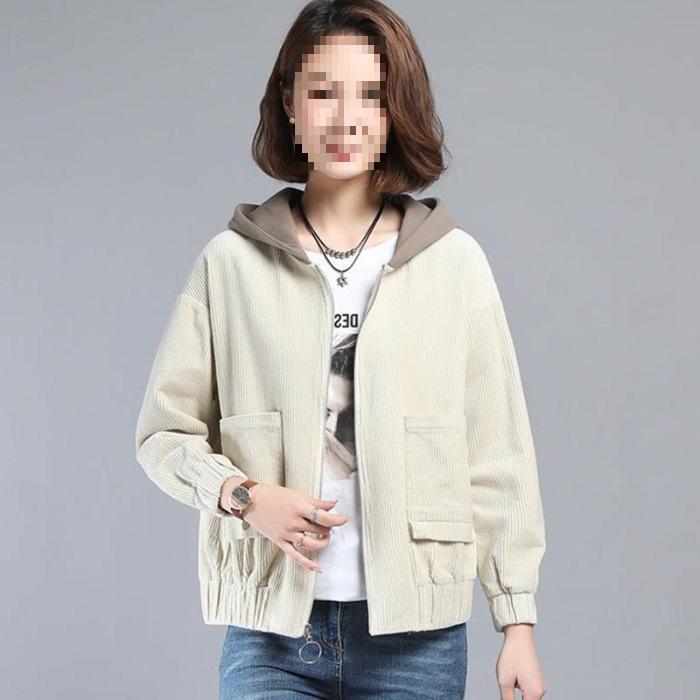 Women s Hooded Corduroy Jacket - Casual Long Sleeve Cardigan for Autumn/Winter 2025 Fashion L абрикосовый