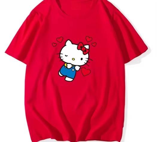 

2026 HelloKitty Sanrio Printed Cotton TShirt Summer Cartoon Design Childrens Roundneck Fashion LooseFitting Casual Wear S