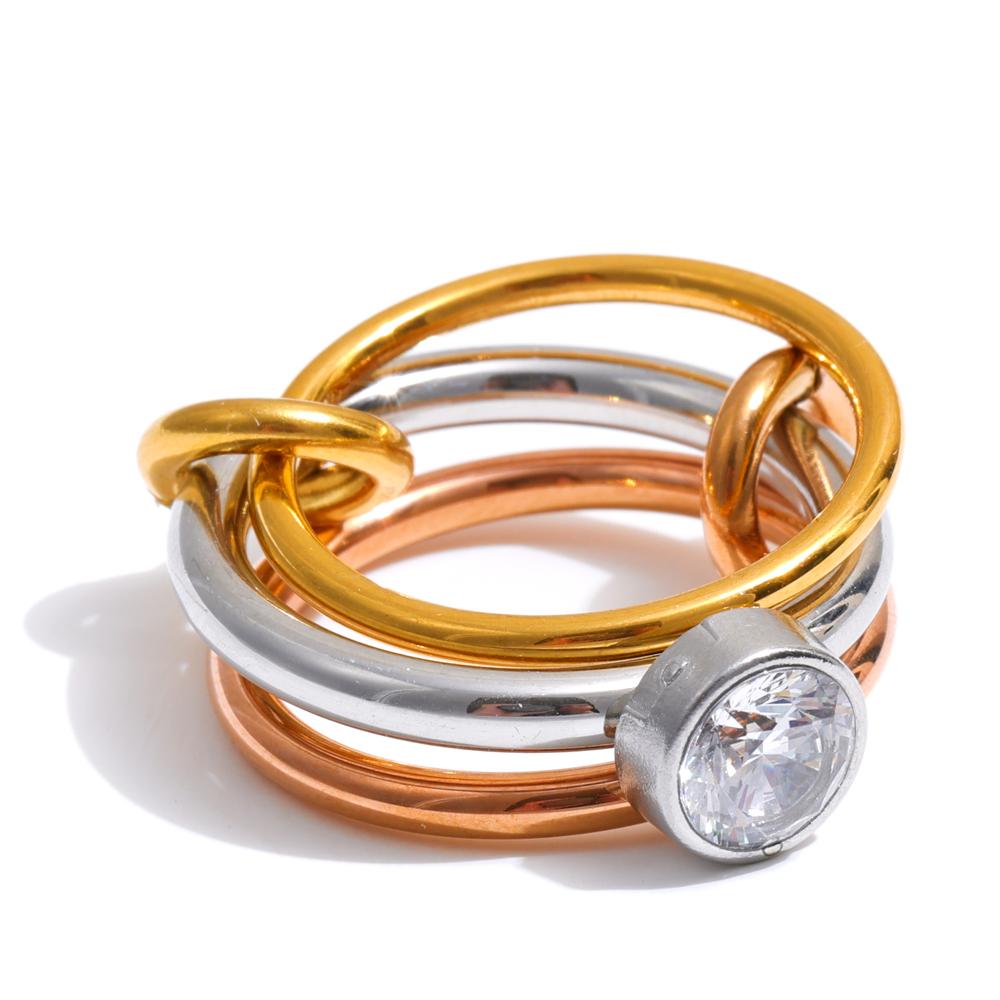 Eetit Delicate Stainless Steel 3 Colors 3 Finger Links Stacked Ring Delicate Popular Attractive Jewelry Accessories