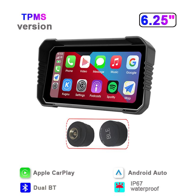 5/6.25 inch TPMS GPS Navigation Motorcycle IPX7 Waterproof Carplay Display Screen Portable Moto Wireless Android Auto Monitor