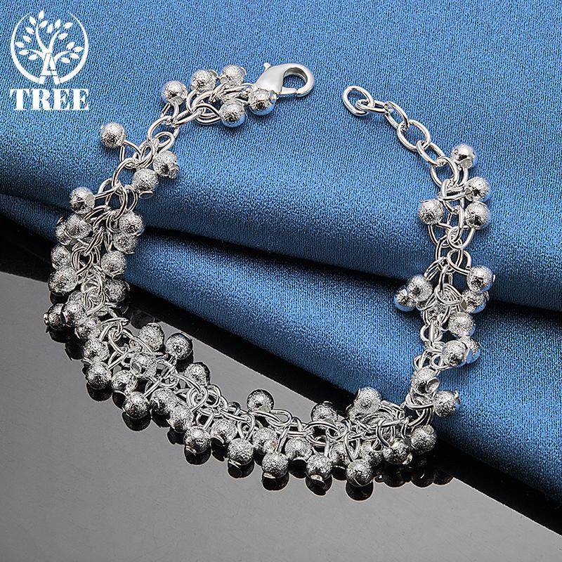 925 Sterling Silver Frosted Matte Grape Beads Chain Bracelet Jewelry