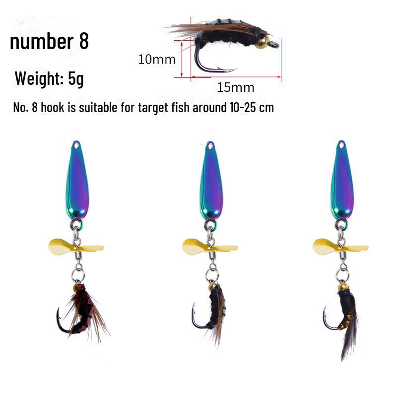 Köder-Mod: Kein Guss, Motten-Pailletten, Propeller, Mikro-Pailletten, Mücken- und weiße Stangenhaken, gewellter Mund.