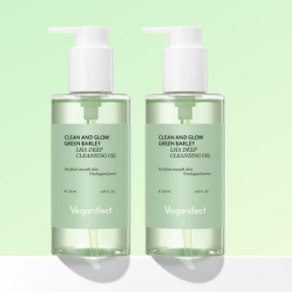 Veganifect Green Barley LHA Deep Cleansing Oil Pore & Sebum Control 205ml Duo Set (2pcs)
