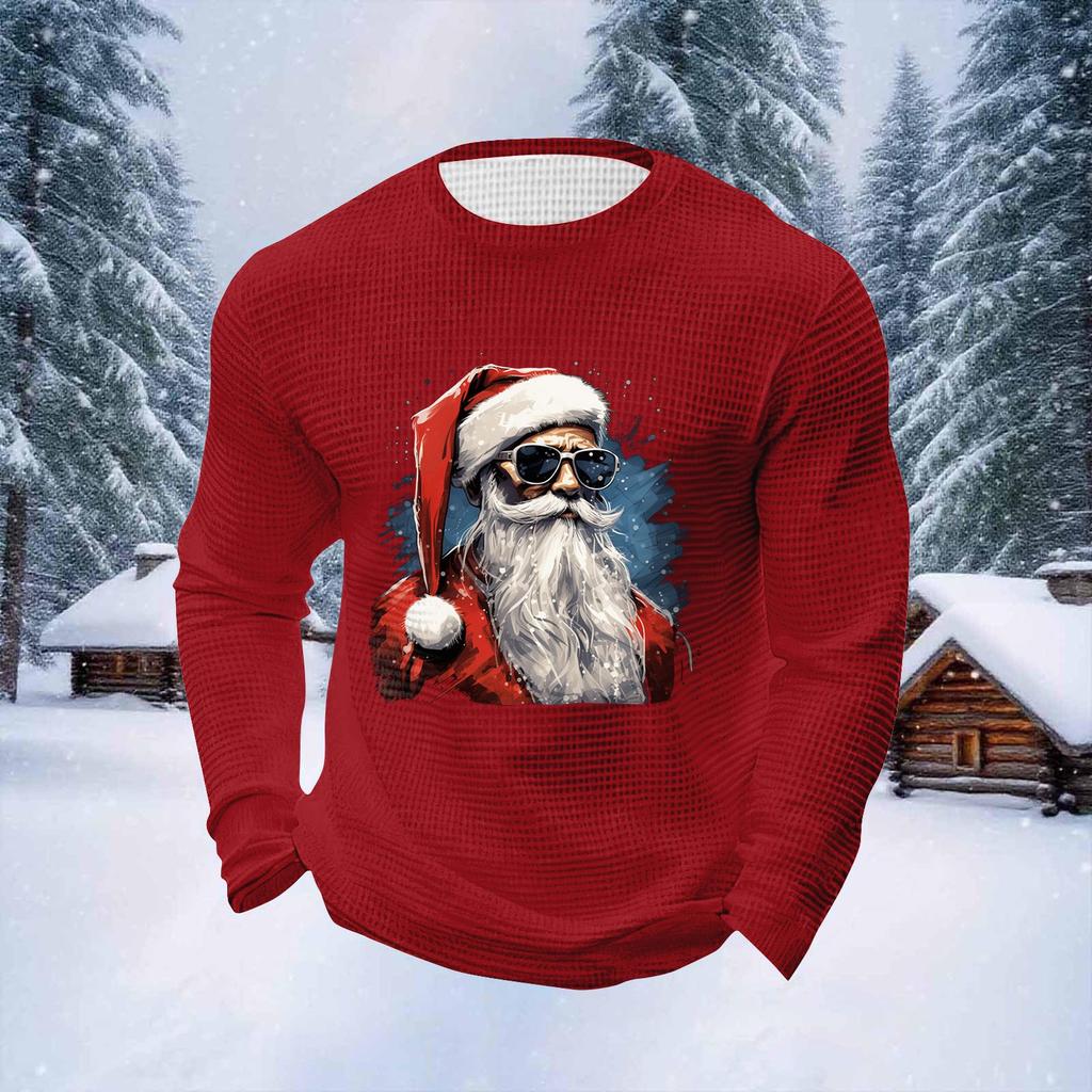 Pánské vánoční topy s kulatým výstřihem a dlouhým rukávem Pánské sportovní topy ve velkých velikostech s ležérním kulatým výstřihem