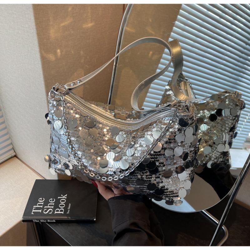 Premium bag women's large-capacity new niche single shoulder underarm bag sequined pillow bag