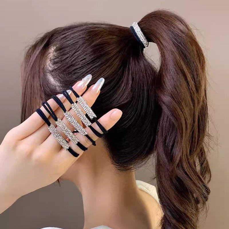 10pcs Sparkling Rhinestones Headband Elegant Simple High Elasticity Black Headband